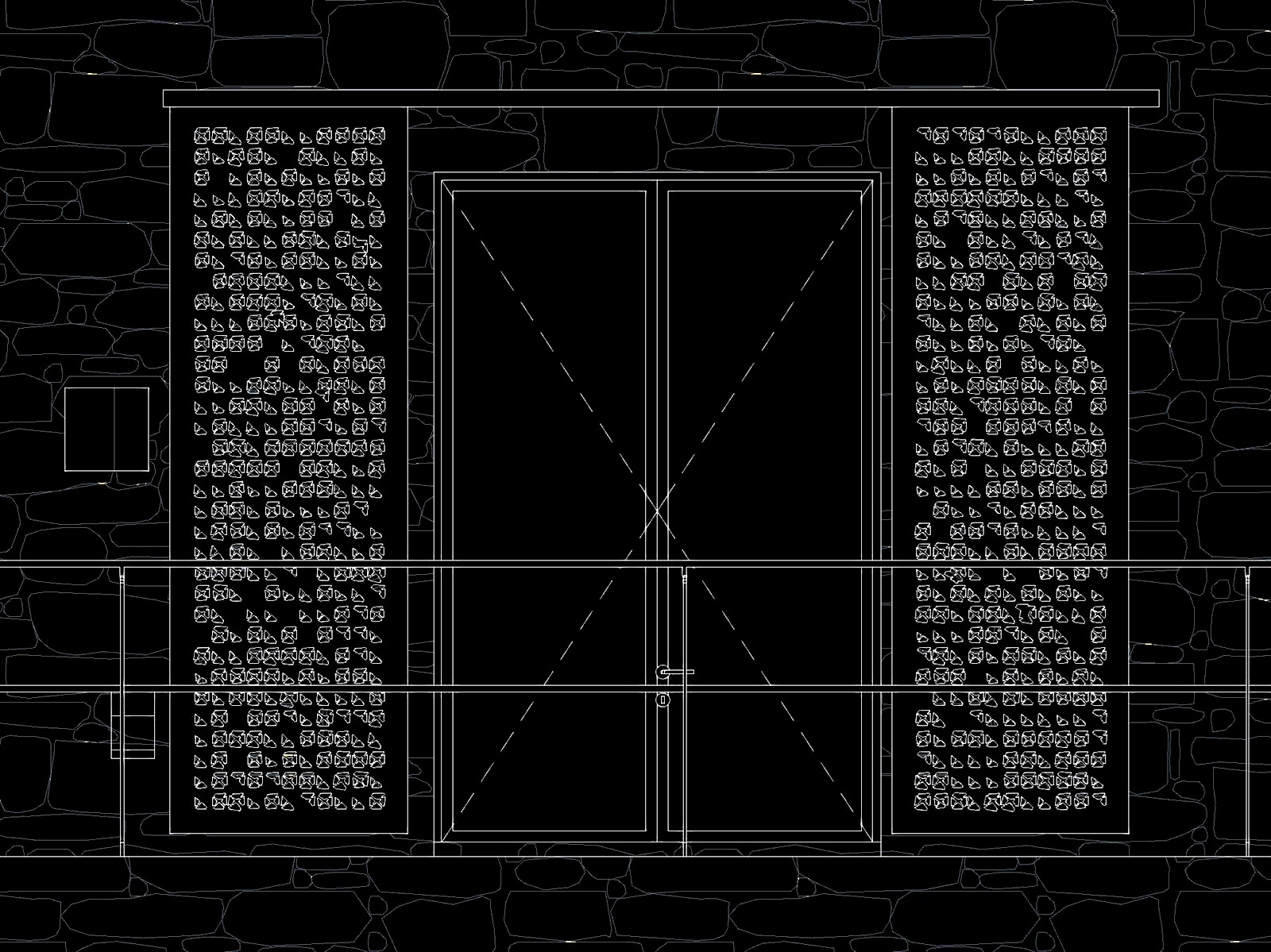 Piet se Pad — south elevation facade detail, cyclopean stone and steel plate, Montagu West